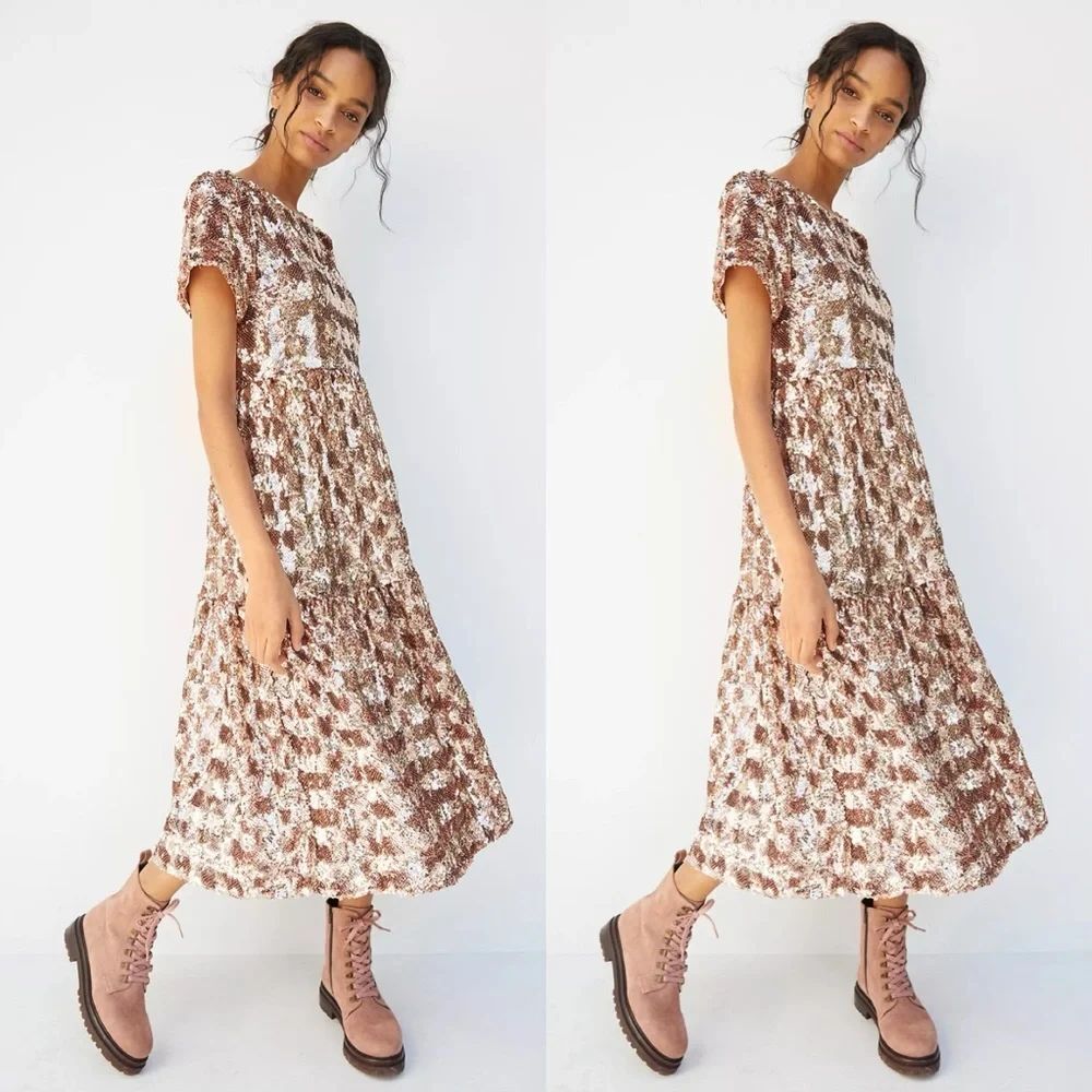 Anthropologie Maeve Bernadette Sequined Midi Dress